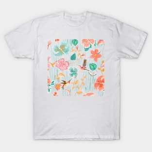 Hummingbird Hibiscus Feathers Butterflies T-Shirt